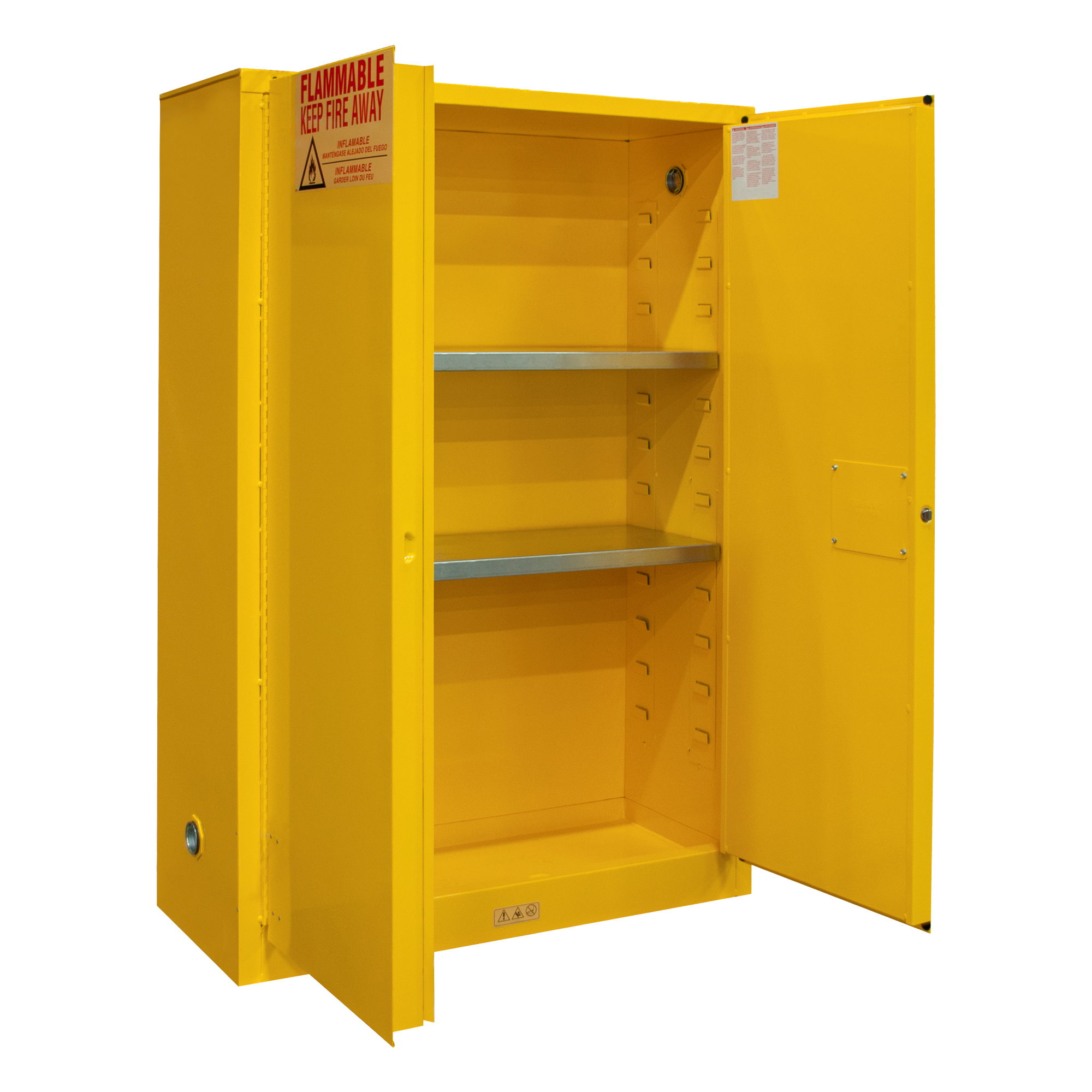 Yellow Powder Coat Finish 30 gallons Capacity Durham FM Approved 1030S-50 Welded 16 Gauge Steel Flammable Safety Self Closing Door Cabinet 18 Length x 43 Width x 45-3/8 Height 1 Shelves 