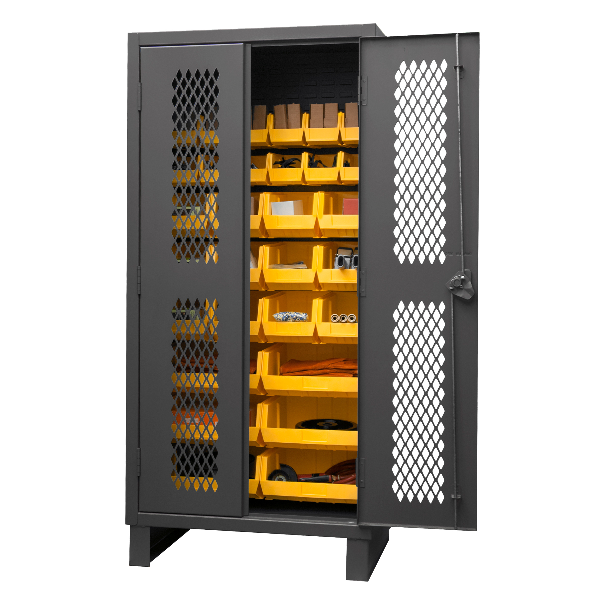 Ventilated Cabinet, 12 Gauge, 30 Yellow Bins, 36 x 24 x 78